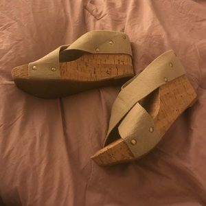 JCPenny Tan and Cork Wedge Sandals